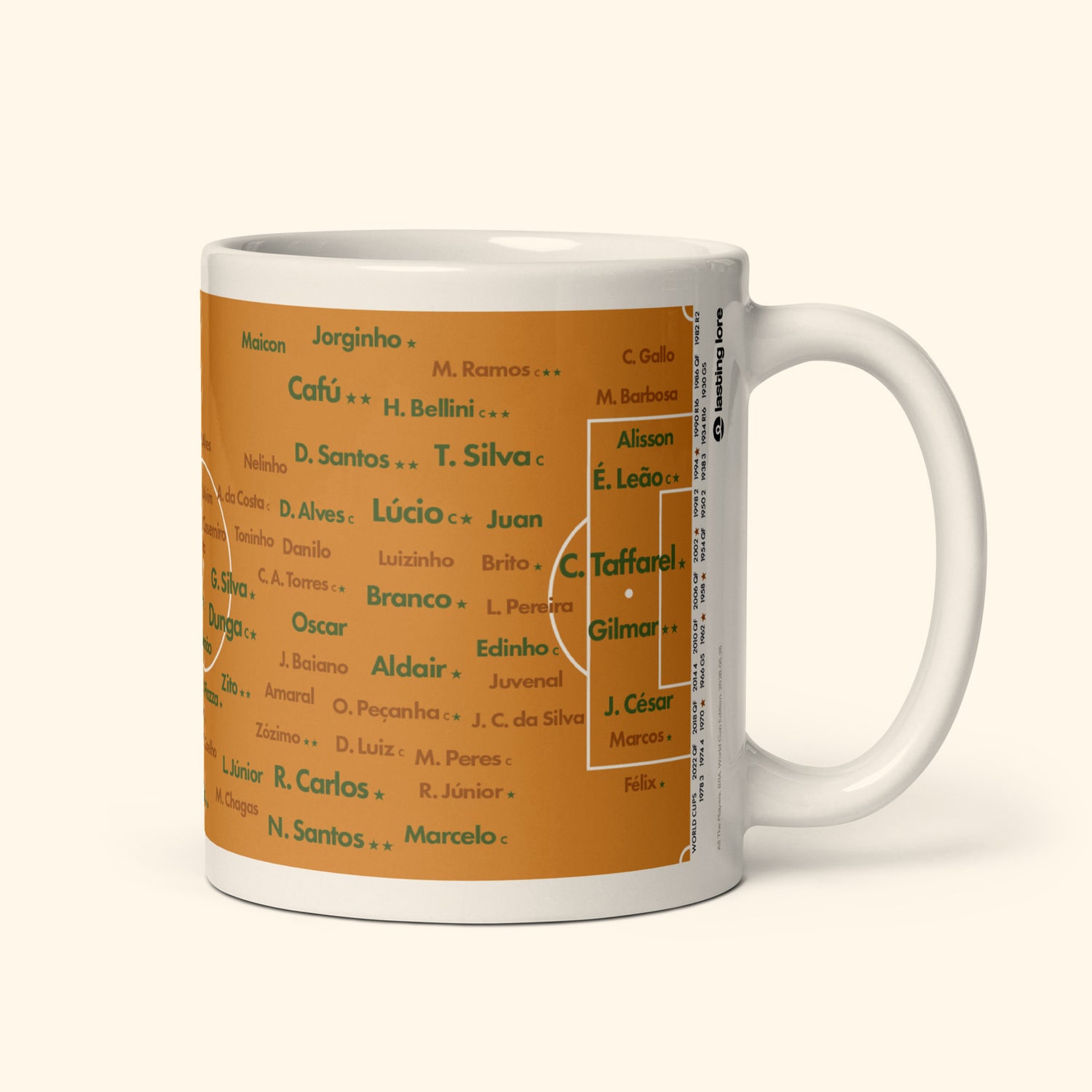Taza de 11oz con los 100 Mejores Jugadores Brasileños de la Copa del Mundo