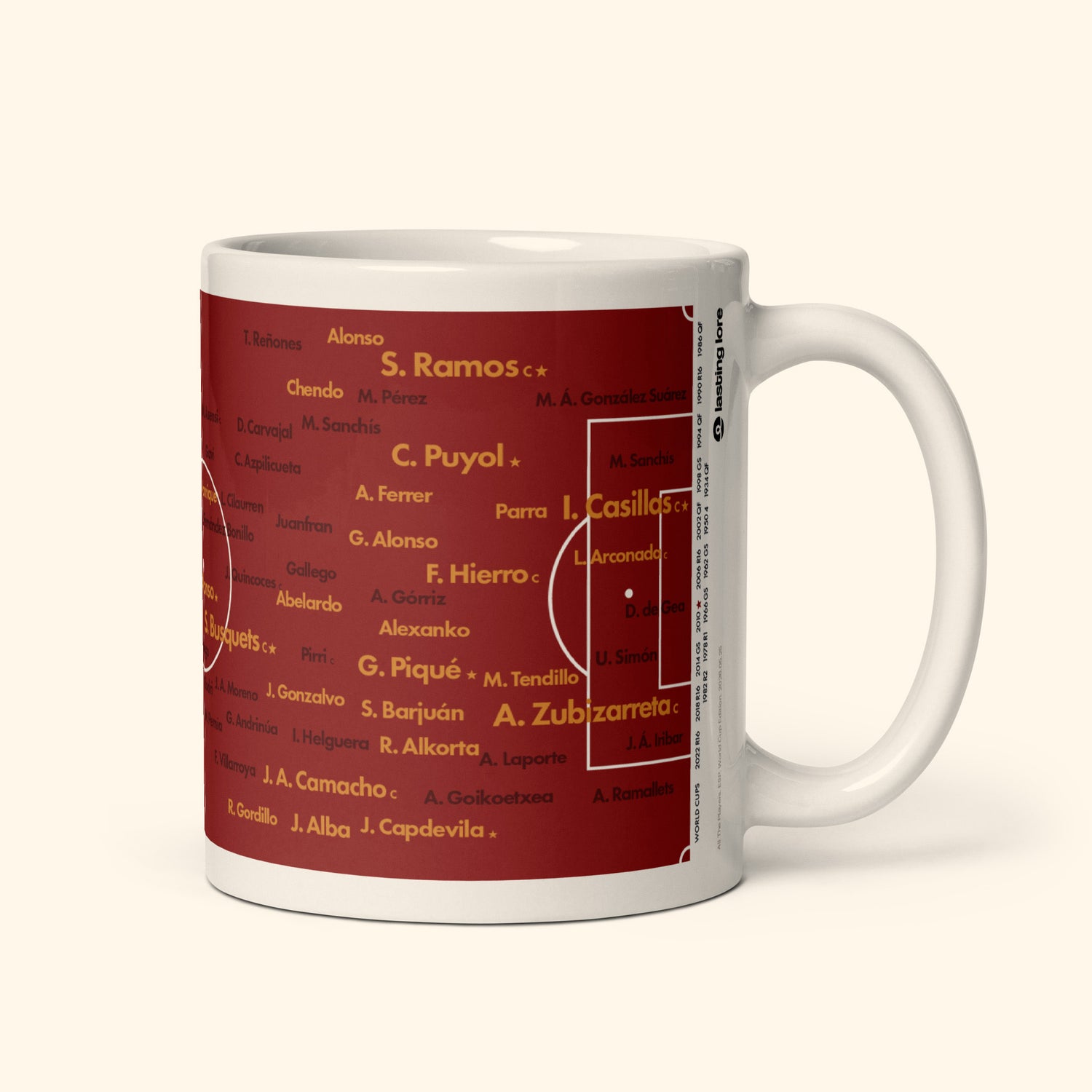 Taza de 11 oz con los 100 mejores jugadores españoles de la Copa del Mundo